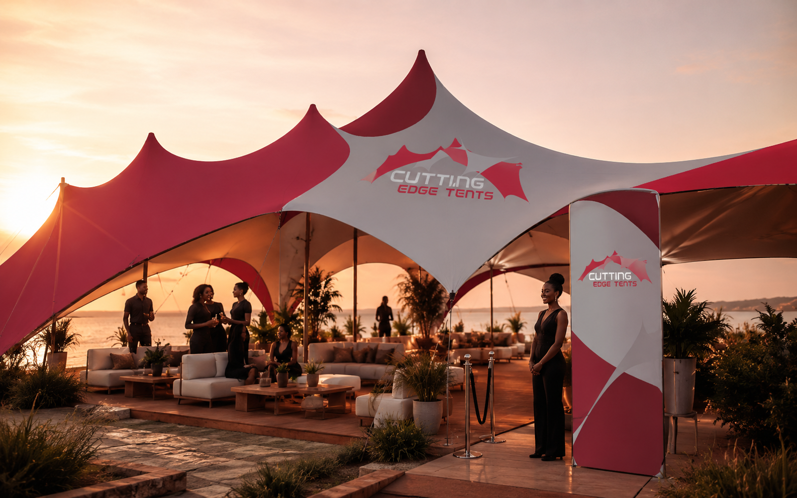 Branded stretch tent at a night event